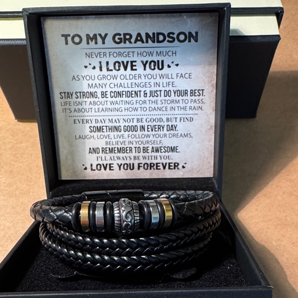 Black Braided Faux Leather Bracelet with Gold and Silver Accents